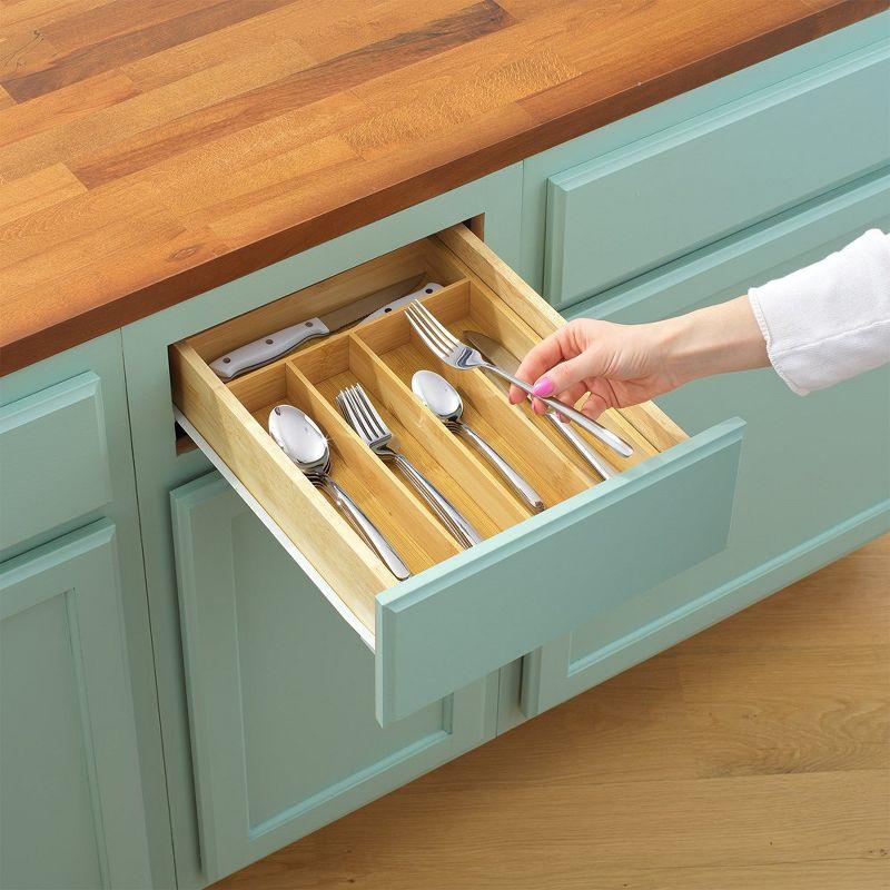 JoyJolt Bamboo 5 Slot Flatware Drawer Organizer for Kitchen Utensils