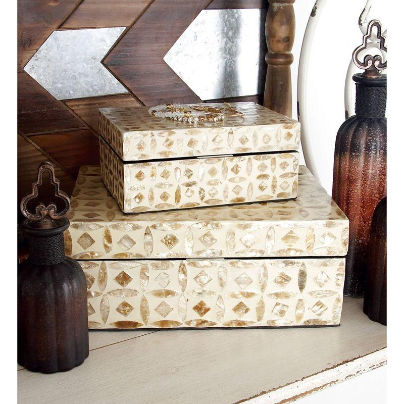 Set of 2 Contemporary Shell Inlaid Wooden Boxes with Lid Beige - Olivia & May: Coastal Style Storage