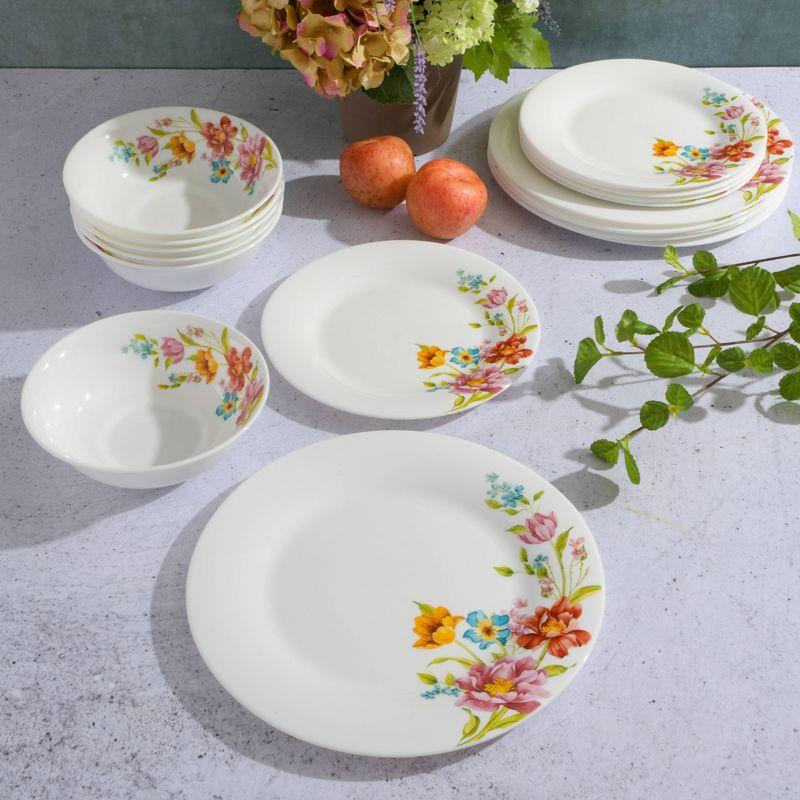 18-Piece Red Floral Opal Glass Dinnerware Set, Service for 6