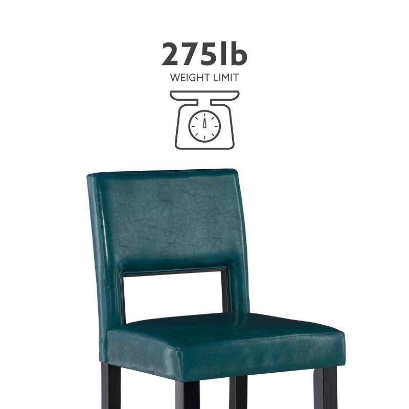 Linon 24" Vega Padded Back and Seat Faux Leather Counter Height Barstool Hardwood Blue: Upholstered, Stained Finish, Foam Fill