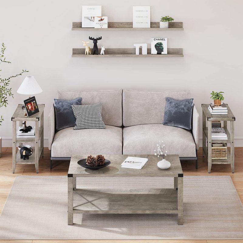 Gray MDF and Metal Farmhouse End Table with Storage Shelves