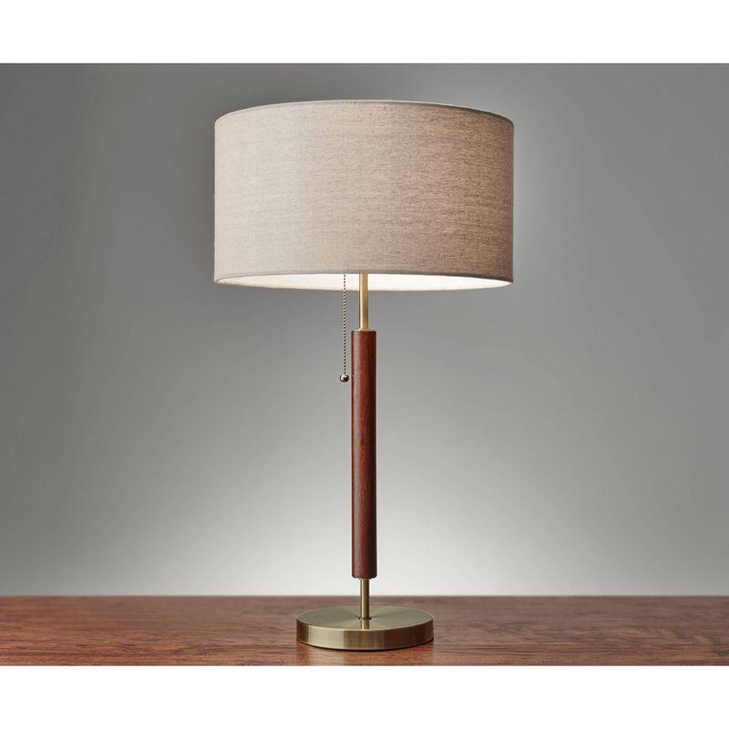 Hamilton 26.25'' White Linen Shade Table Lamp with Walnut Wood Body