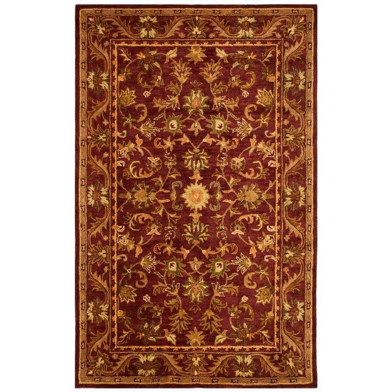 Handmade Red Floral Wool Tufted Reversible Rug, 5' x 8'