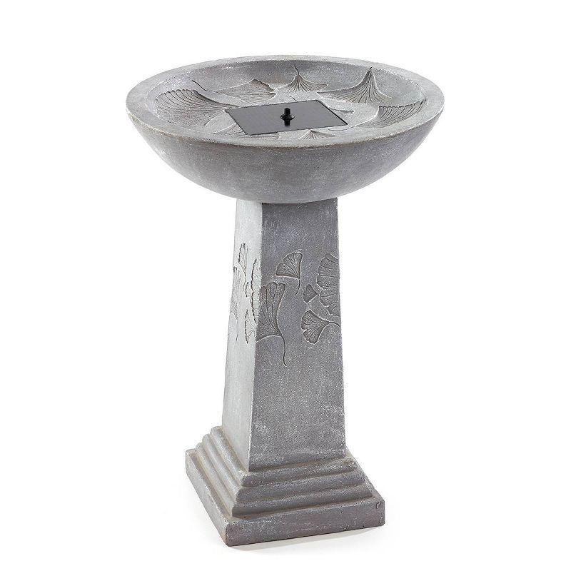 Ginkgo 27" Gray Concrete Solar Birdbath with Remote