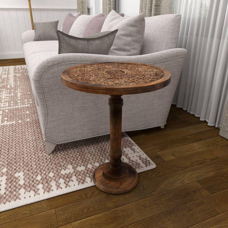 Carved Mango Wood Accent Table Brown - Olivia & May: Handcrafted, Traditional Style, Indoor Use