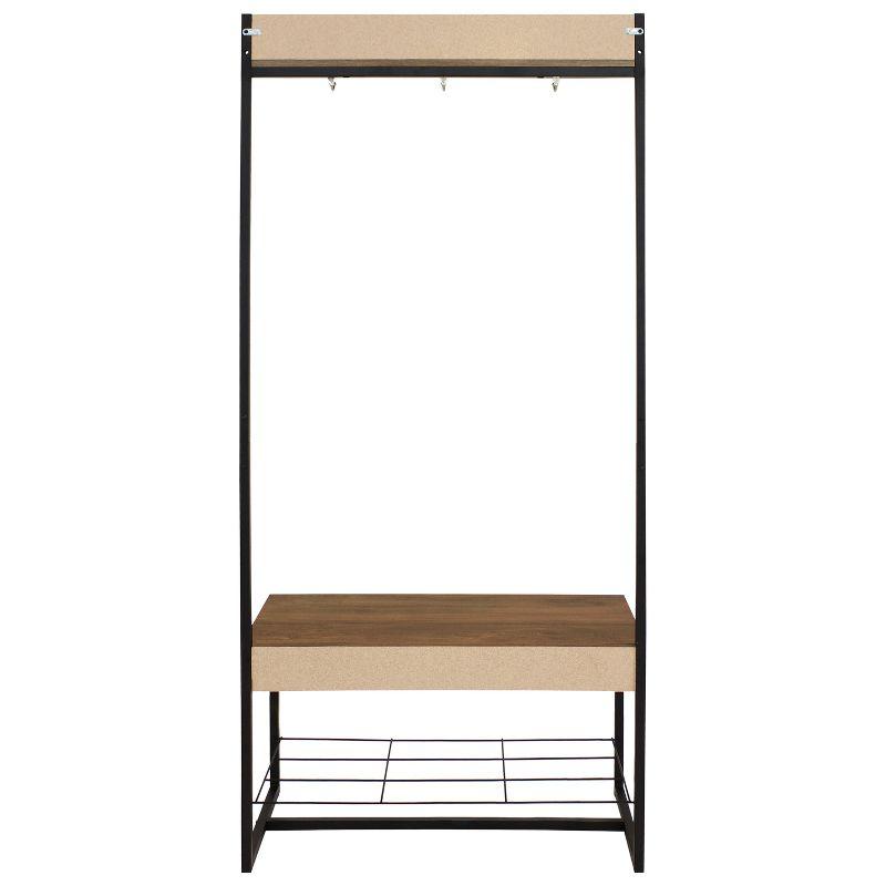 Sunnydaze Indoor Industrial-Style Hall Tree Bench with Coat/Shoe Rack - MDP Shelves with Powder-Coated Steel Frame - Brown - 67 in