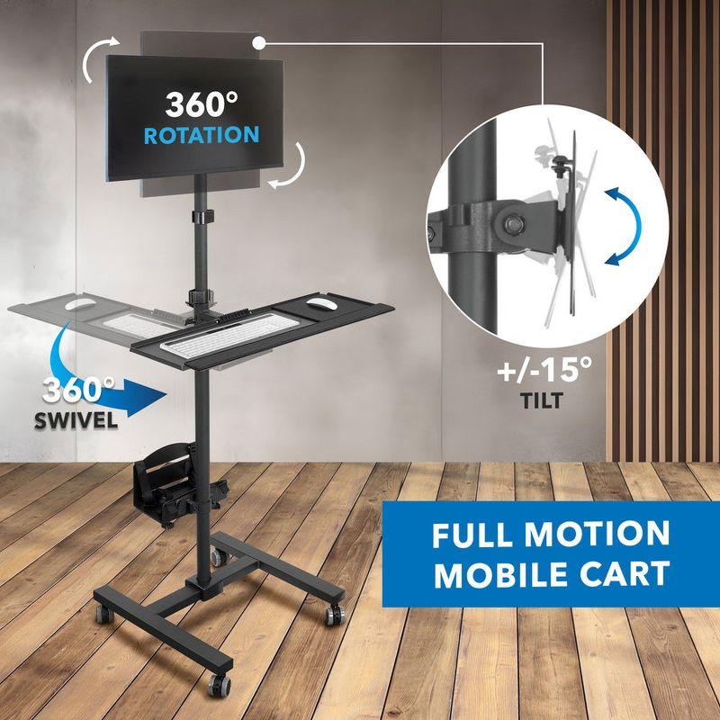 Mount-It! Height Adjustable Rolling Computer Cart, Workstation with Tray Monitor Mount & CPU Holder