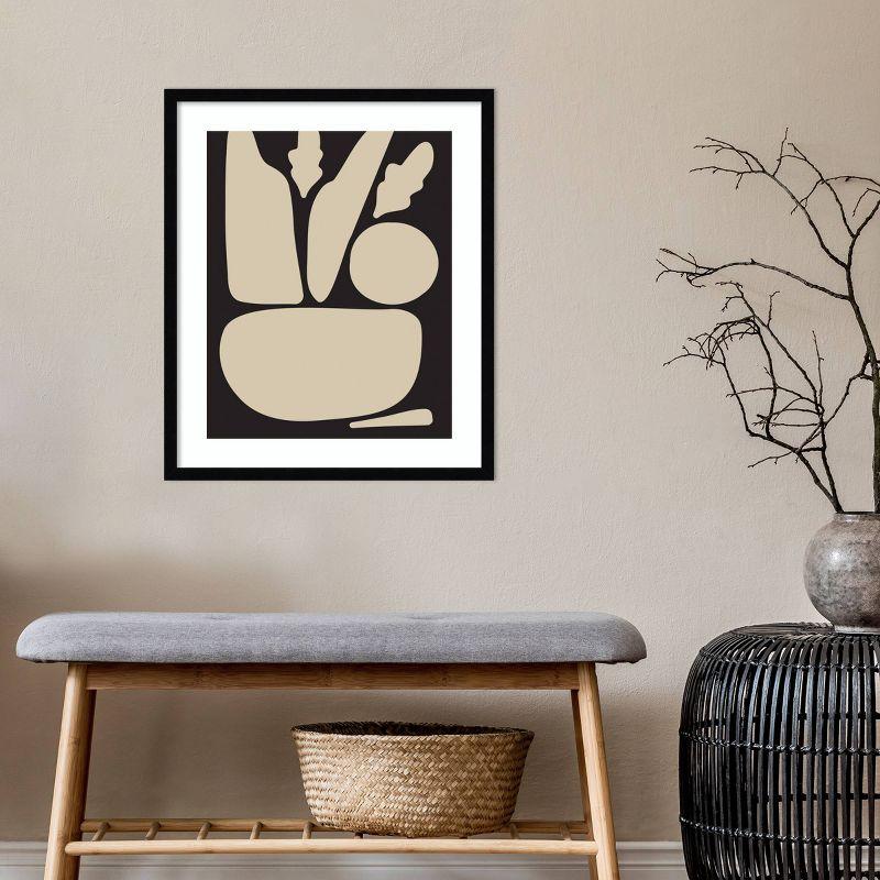 Zen Botanical Rock Black and Beige Framed Wall Art