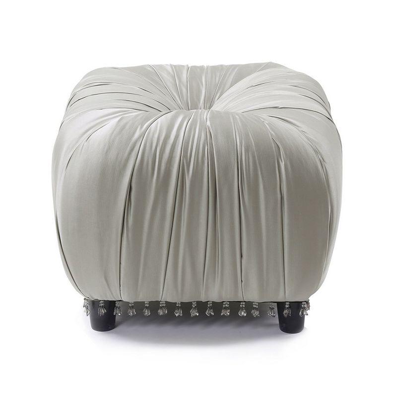 Gracie Pleated Decorative Ottoman Satin, Flint Grey Satin