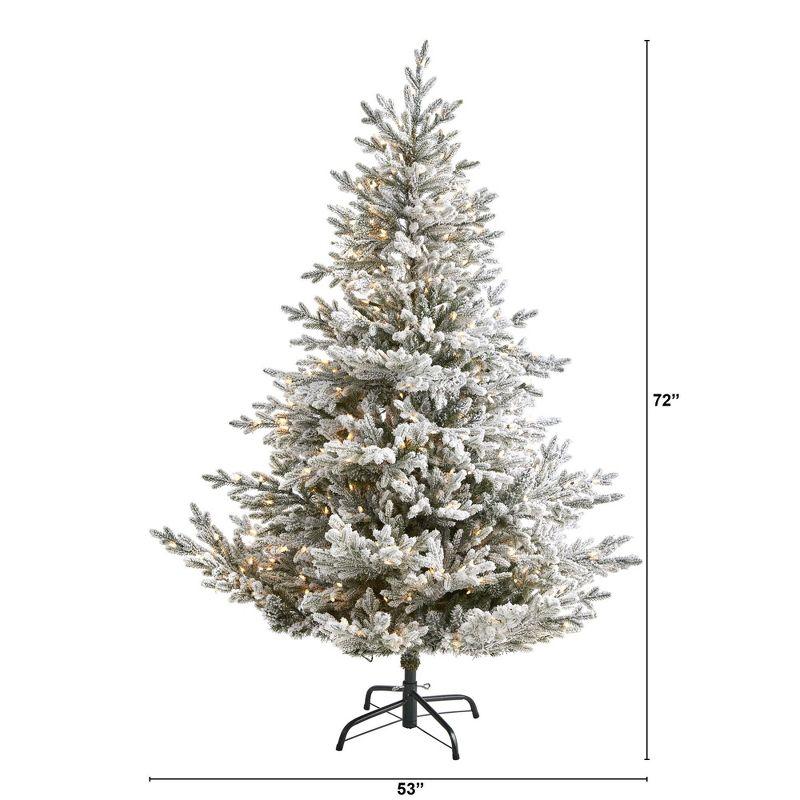 Nearly Natural 6-ft Flocked Fraser Fir Artificial Christmas Tree with 500 Warm White Lights and 236 Bendable Branches