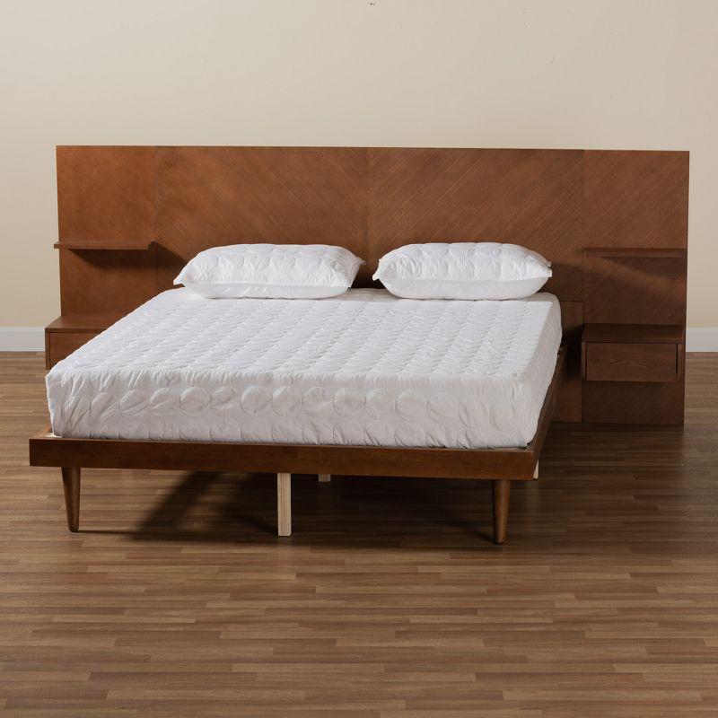 Baxton Studio Graham Mid-Century Modern Transitional Ash Walnut Finished Wood Queen Size Platform Storage Bed with Built-In Nightstands