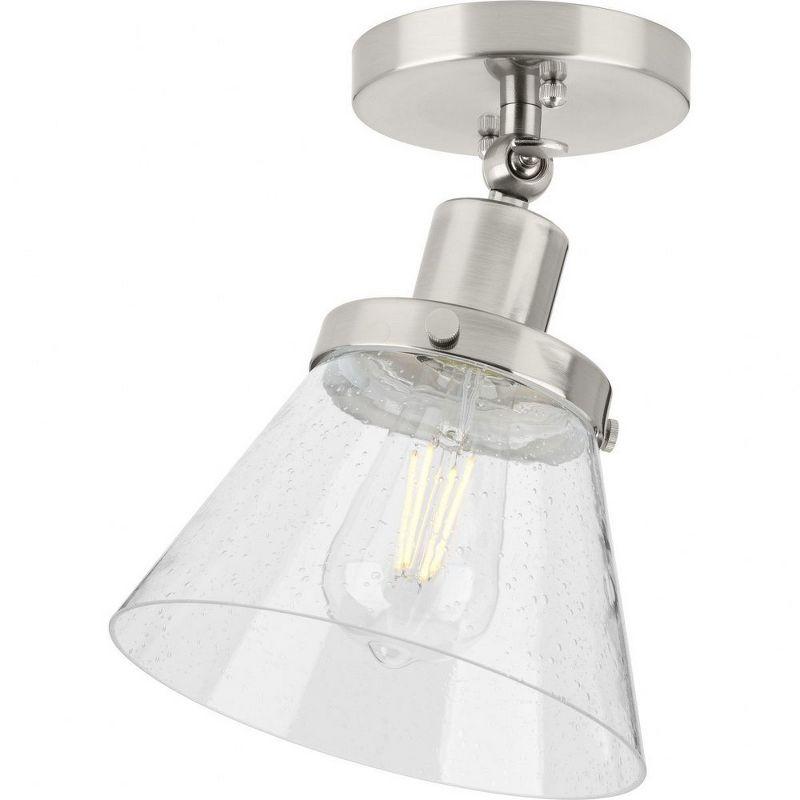 Hinton Brushed Nickel 1-Light Flush Mount with Seeded Glass Shade