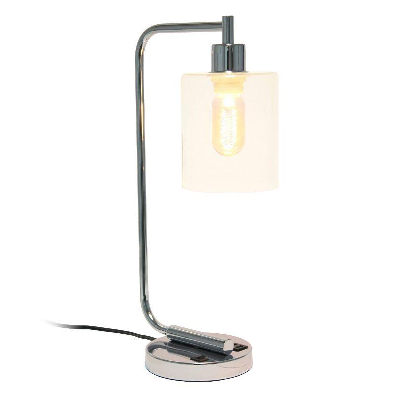 Creekwood Home Vintage Vantage 18.8" Curved Arm Desk Lamp with Glass Shade and USB Ports