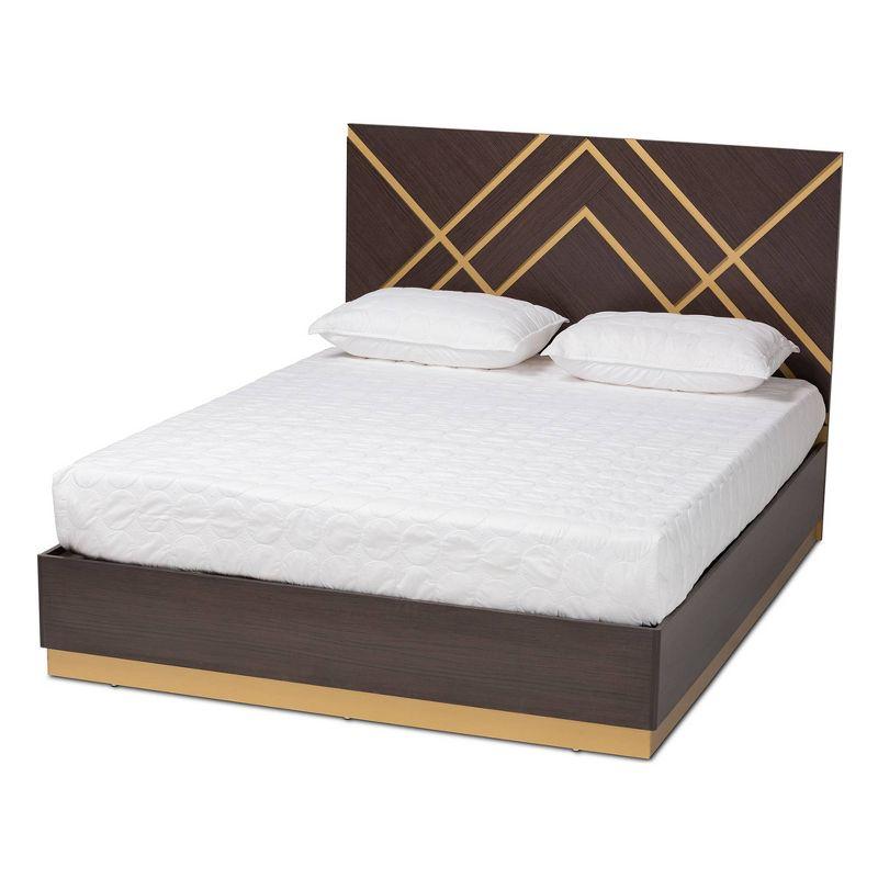 Arcelia Queen Two-Tone Geometric Wood Platform Bed with Tufted Upholstery