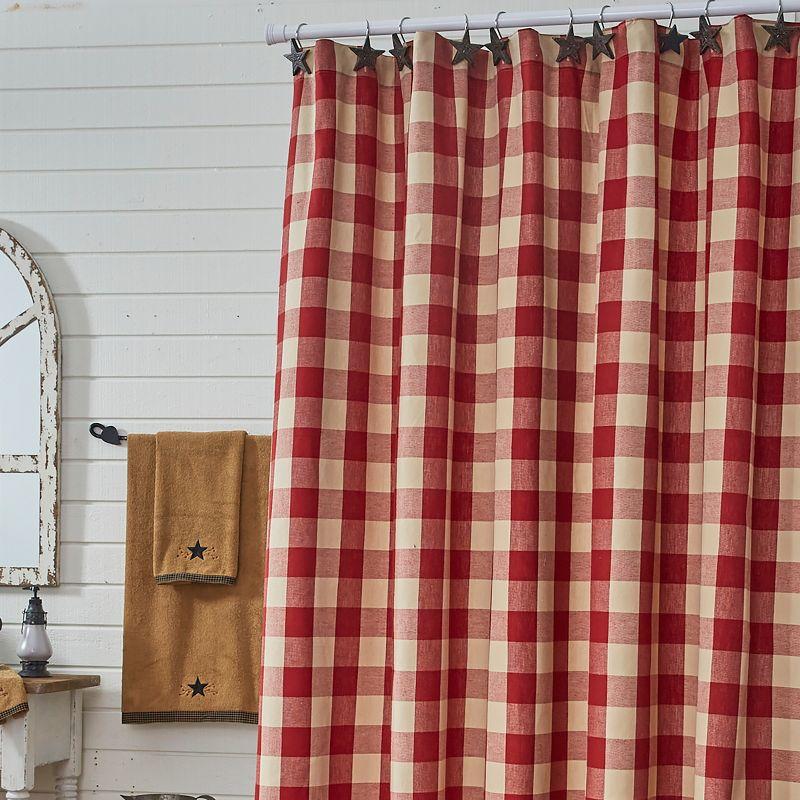 Garnet and Cream Buffalo Check Ruffled Shower Curtain