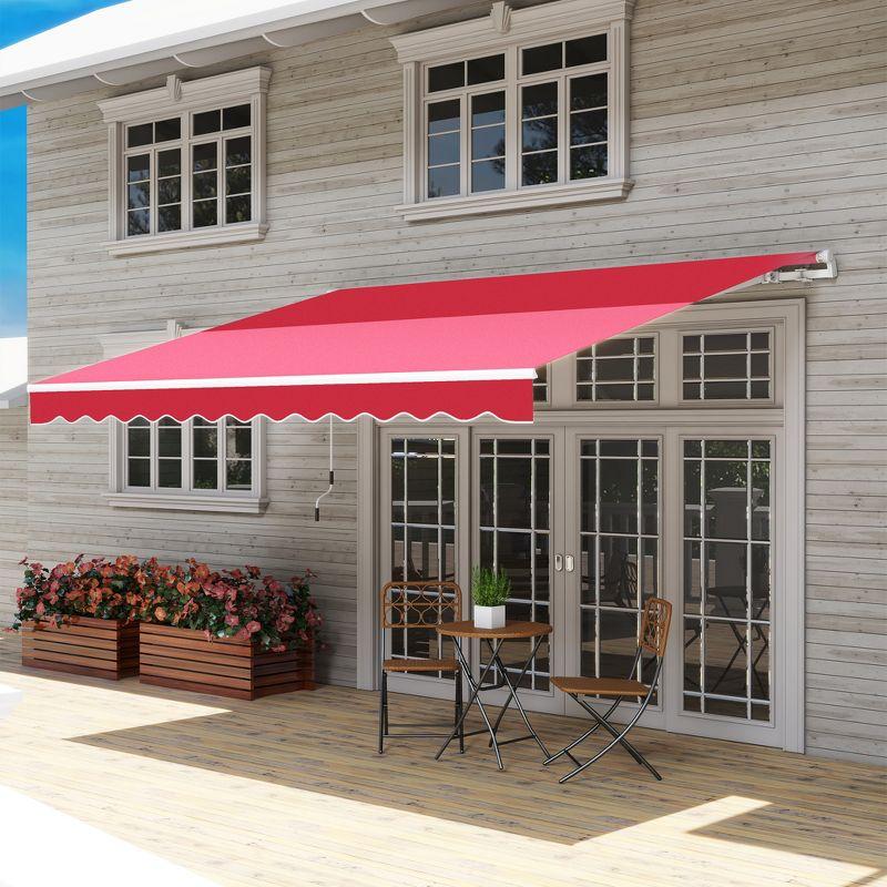 Outsunny 2'' Polyester Beige Cover Retractable Patio Awning