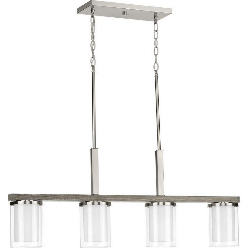 Progress Lighting Mast 4-Light Island Pendant, Brushed Nickel, Clear and Etched Glass Shades