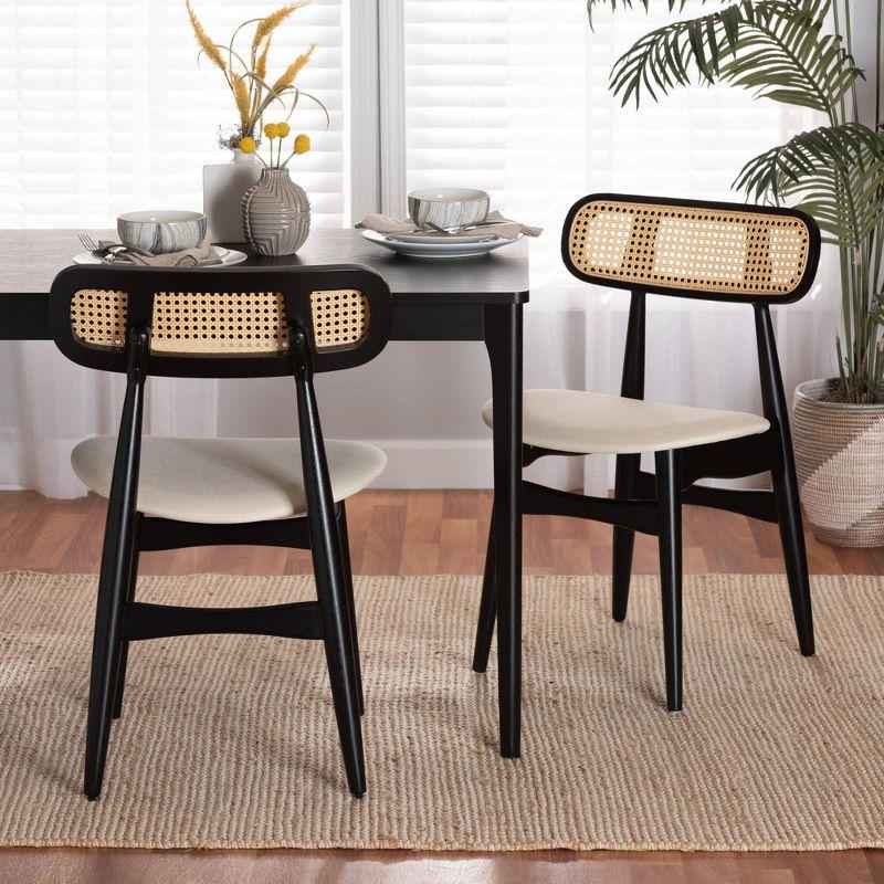 Bayou Breeze Set of 2 Black Wood Dining Chairs with Rattan Backrest (Set of 2)