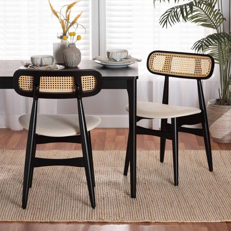 Tarana Cream Fabric and Black Wood 2-Piece Dining Chair Set