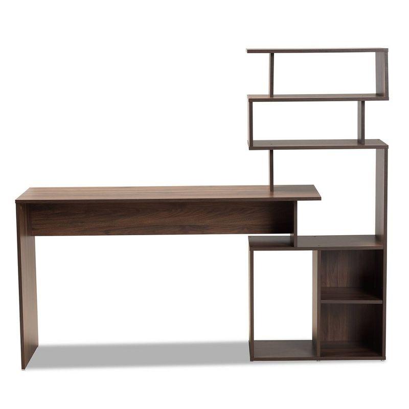 Foster Walnut Brown Modern Storage Desk with Artistic Shelves