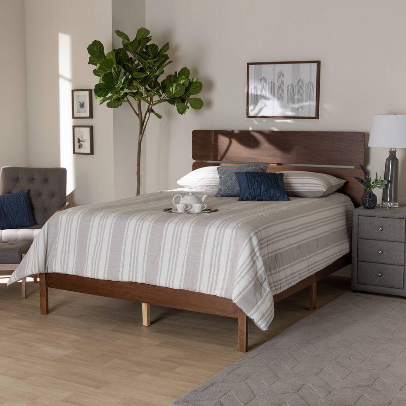 Walnut King Size Wood Panel Bed with Slatted Headboard