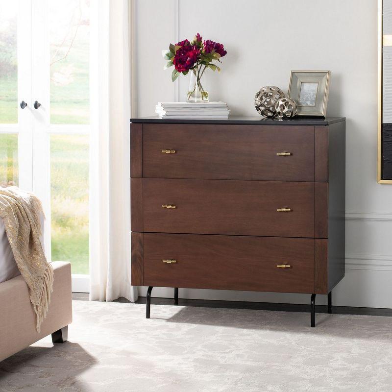 Transitional Genevieve 3-Drawer Dresser in Black/Walnut with Gold Accents