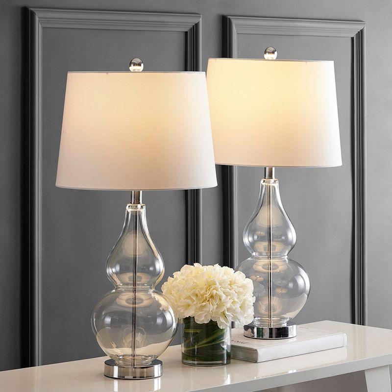 Frena Clear Glass and Chrome Table Lamp Set with White Shades