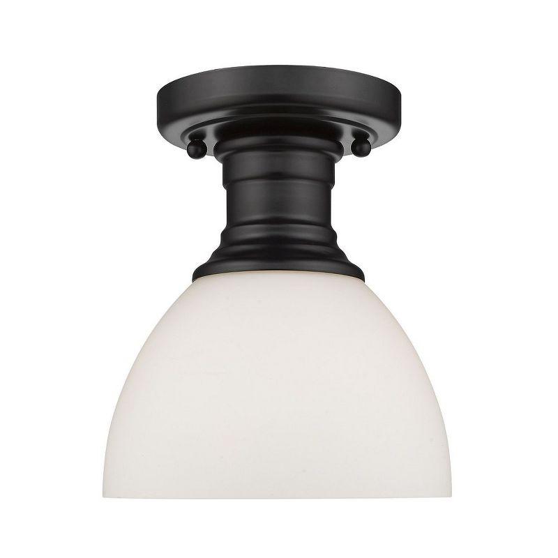 Golden Lighting Hines 1-Light Semi-flush in Matte Black with Opal Glass