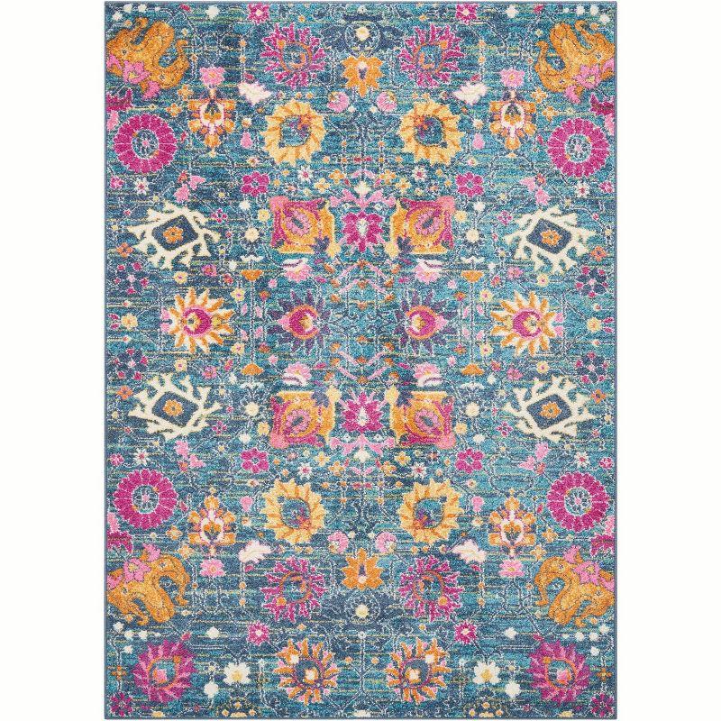 Handmade Floral Denim Rectangular Synthetic 4' x 6' Rug