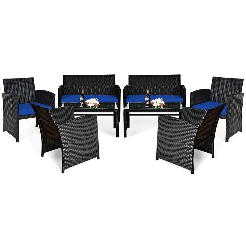 8-Piece Navy Cushioned Black Steel Patio Sofa Set