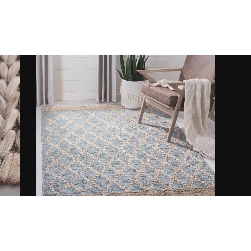 Hand-Knotted Boho Trellis 6' Square Rug in Light Blue Cotton