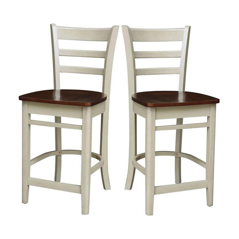 International Concepts 24" Emily Counter Height Barstool Antiqued Almond/Espresso: Hardwood Frame, Ladder-Back Design