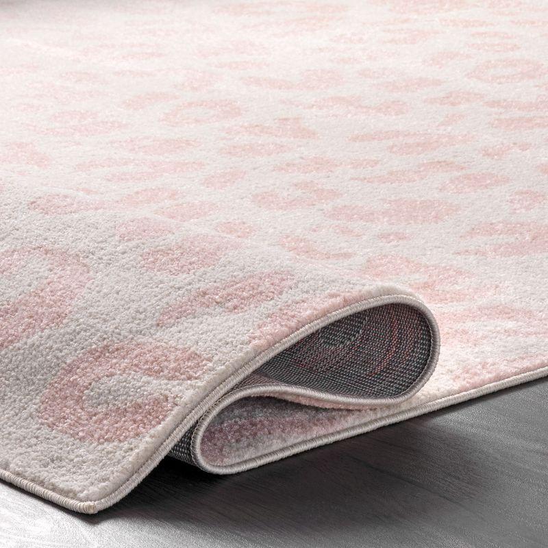 Reversible Baby Pink Leopard Print Easy-Care Area Rug, 9' x 12'