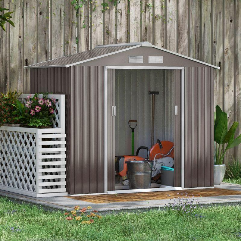 Outsunny Metal Storage Shed Organizer, Garden Tool House with Vents and Sliding Doors for Backyard, Patio, Garage, Lawn