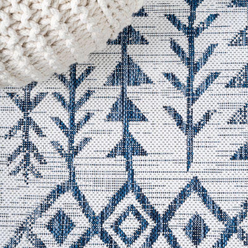 2'x8' Tokay Bohemian Styled Geometric Indoor/Outdoor Runner Rug, Ivory/Blue - JONATHAN Y