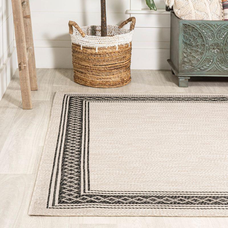3' x 5' Lucia Classic Diamond Border Indoor/Outdoor Area Rug, Cream/Black - JONATHAN Y