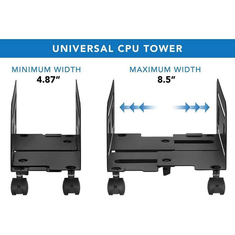 Mount-It! Rolling CPU Stand with Wheels | Heavy Duty Desktop Computer Tower Cart with Ventilation and Adjustable Width from 4.87 to 8.5 Inches | Steel