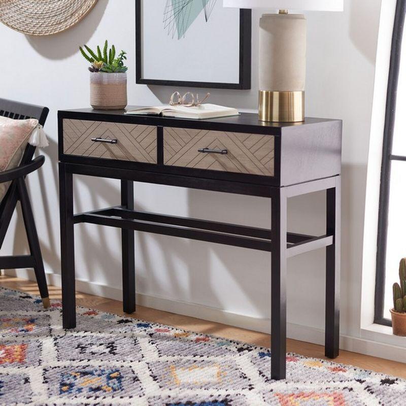 Modern Black and Greige Chevron Console Table with Storage