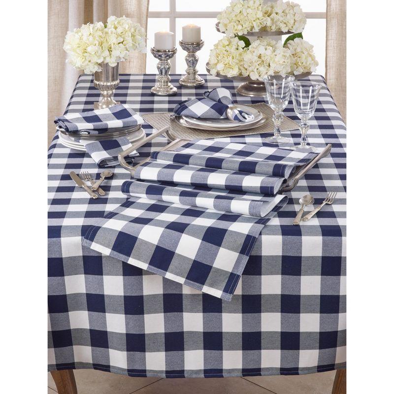 Saro Lifestyle Cotton And Poly Blend Table Runner With Plaid Design, Navy Blue, 16" x 72"