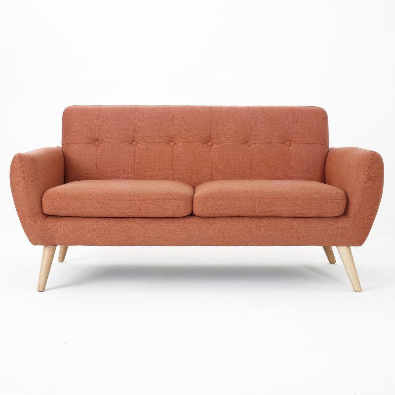 GDFStudio Sheena Mid Century Modern 67.25 " Upholstered Tufted 2 Seater Sofa, Burnt Orange/Natural Oak