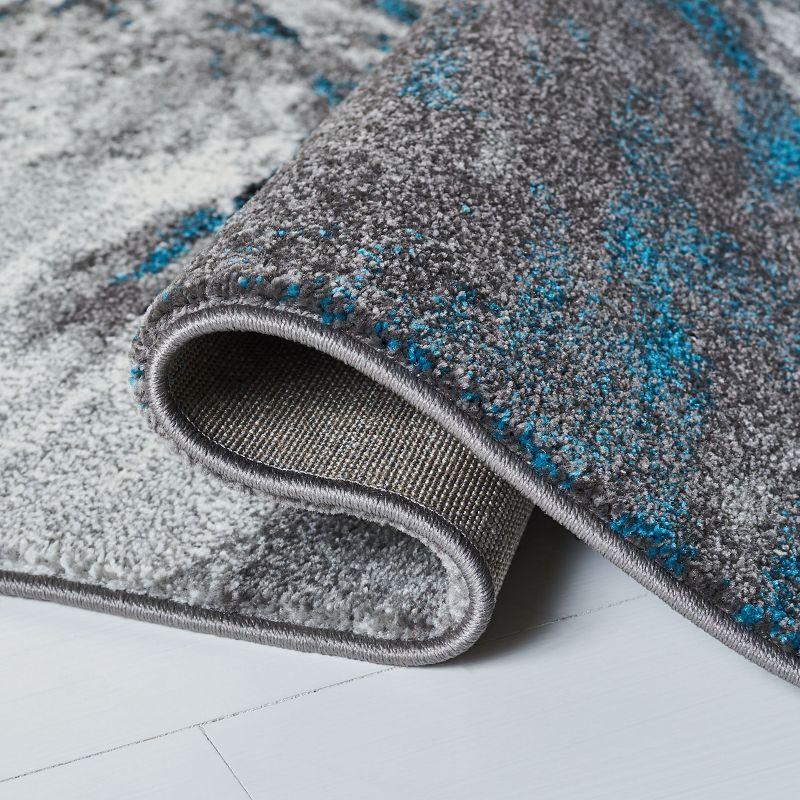 Abstract Blue and Grey Square Synthetic Area Rug