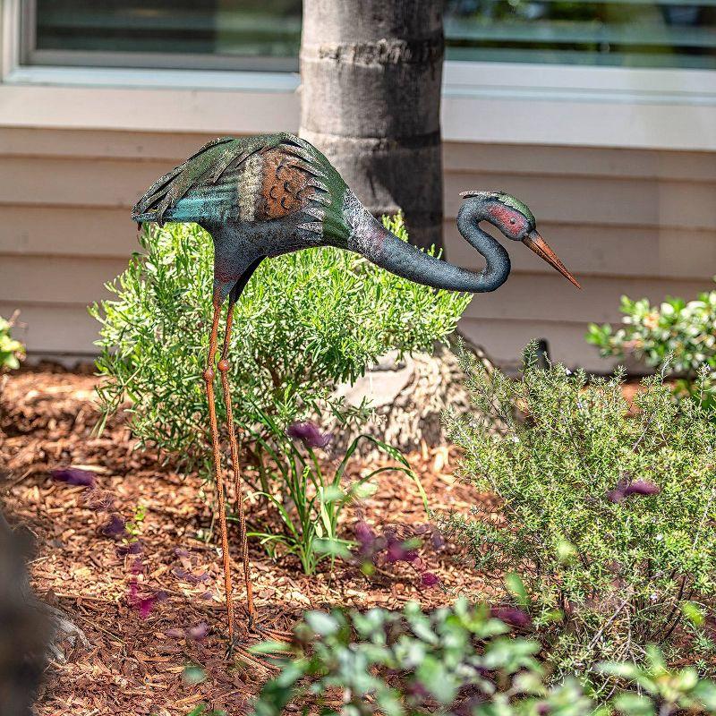 30" Multicolor Rustic Metal Crane Garden Statue