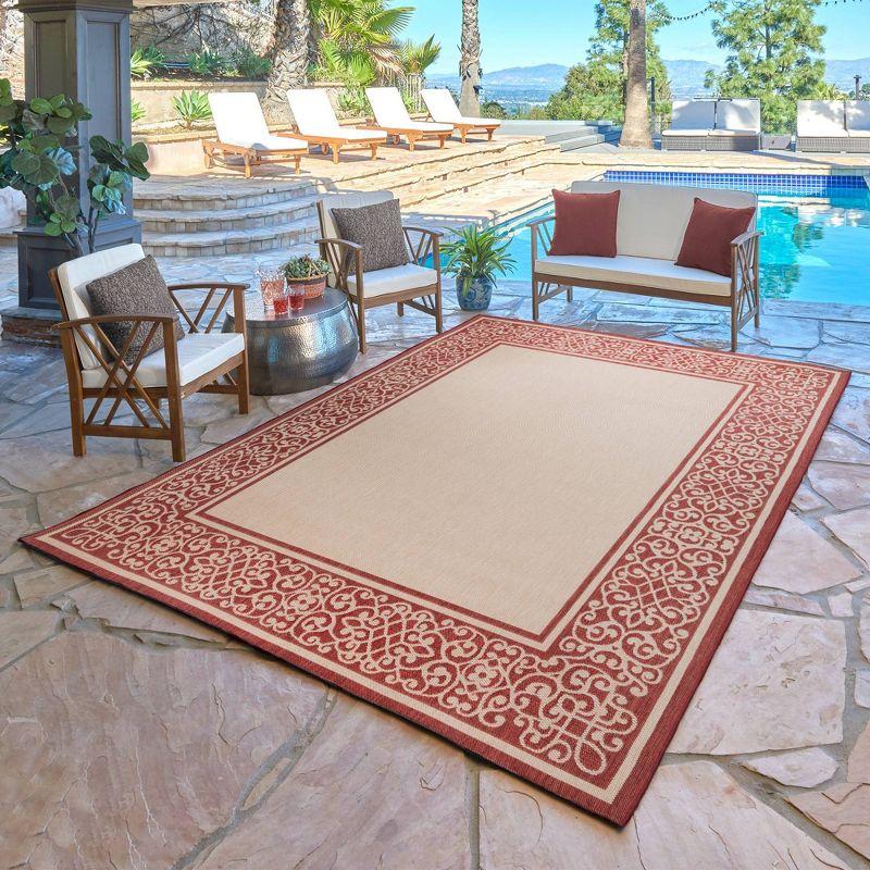 Gertmenian Paseo Tedo Havana Red/Beige Scrolled Border Indoor/Outdoor Flatweave Area Rug