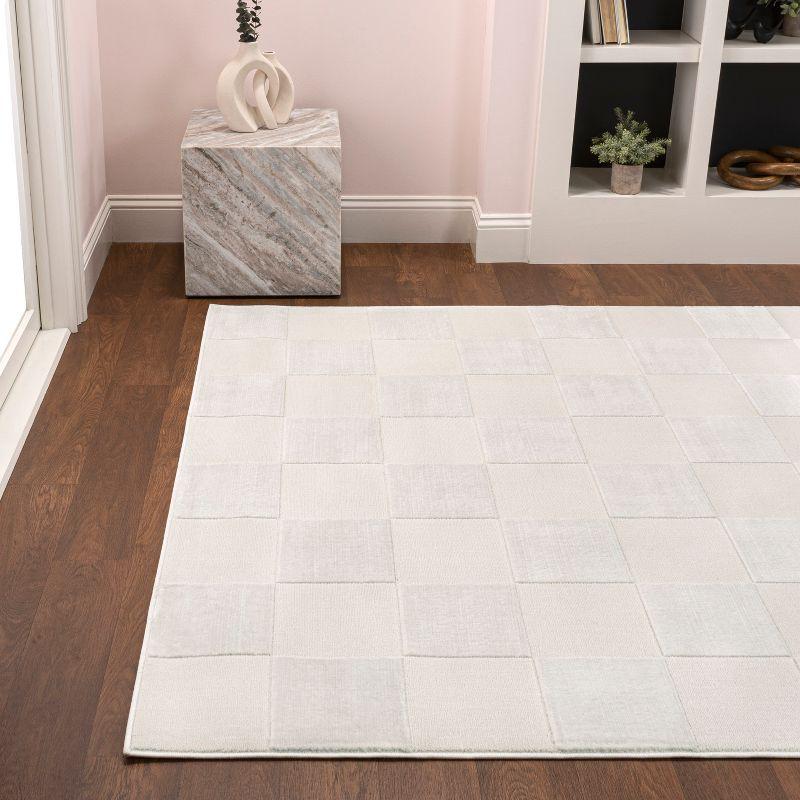 JONATHAN Y Thea Modern Geometric Checkerboard High-Low White/Cream 3 ft. x 5 ft. Area Rug