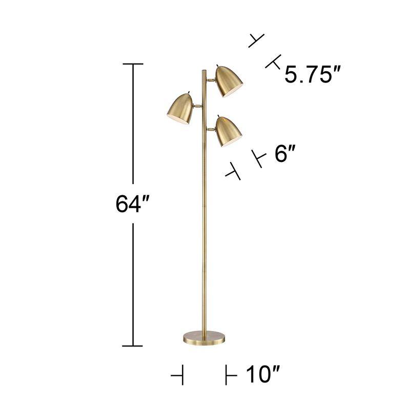 360 Lighting Aaron Mid Century Modern Tree Floor Lamp 64" Tall Aged Brass 3 Light Adjustable Dome Shade for Living Room Reading Bedroom Office House