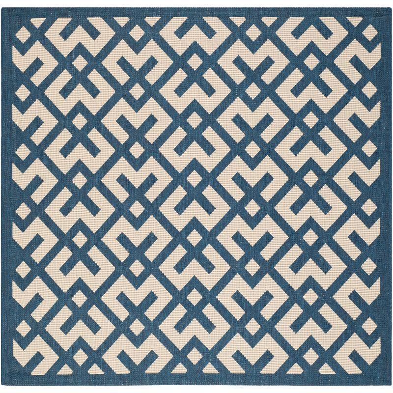 Navy and Beige 6'7" Square Synthetic Easy-Care Area Rug