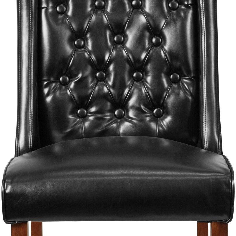 Merrick Lane Harmony Button Tufted Parsons Chair with Side Panel Detail in Black Faux Leather