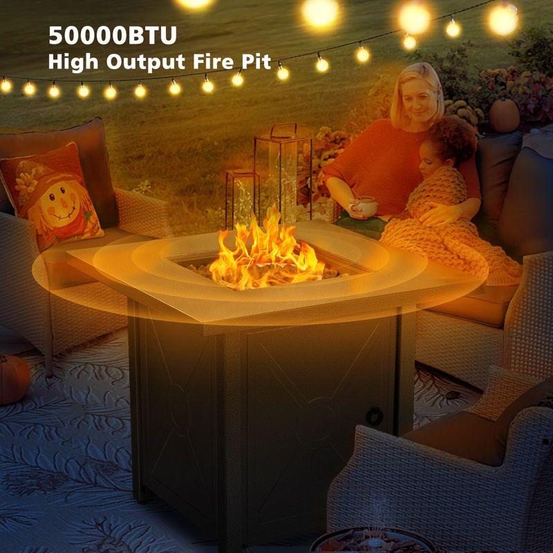 R.W. FLAME 28" 40,000 BTU Square Outdoor Propane Fire Pit Table with Lid & Rain Cover   – Perfect for Patio, Deck, Garden, and Parties