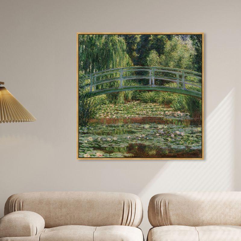 Monet - The Japanese Footbridge and the Water Lily Pool Giverny Canvas Impressionism Wall Art by Art Remedy, Gold Frame, 40" x 40"