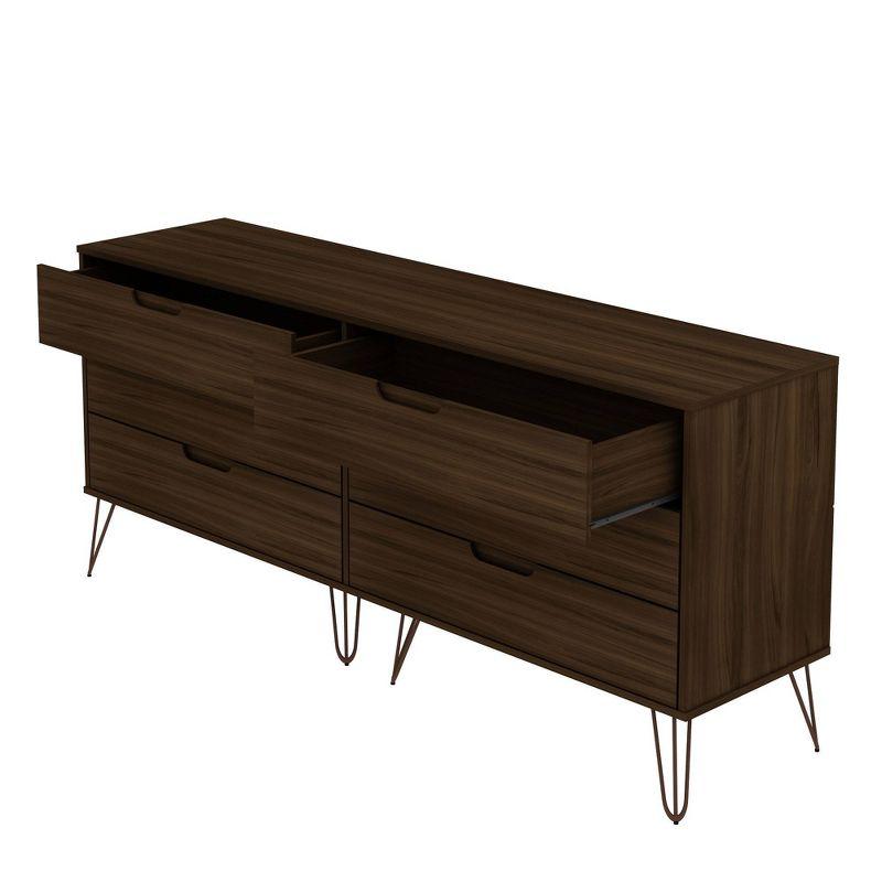 Mid-Century Modern Double Low Dresser with Cutout Handles - Brown